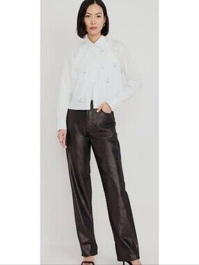 Old Navy High Rise OG Loose Metallic Jeans Black Shine Size  4